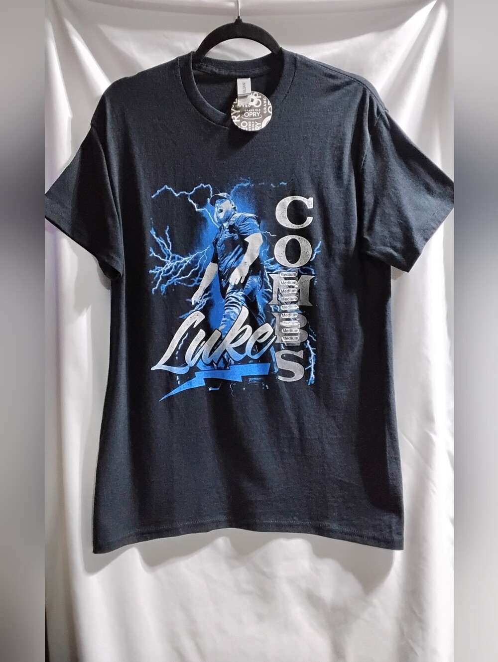 Luke Combs Blue Lightning Black Tshirt Adult Size Medium